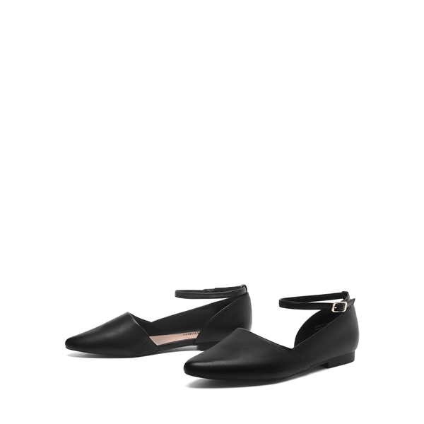 Ankle-Strap Pointed Toe D'Orsay Flats - BLACK - 2