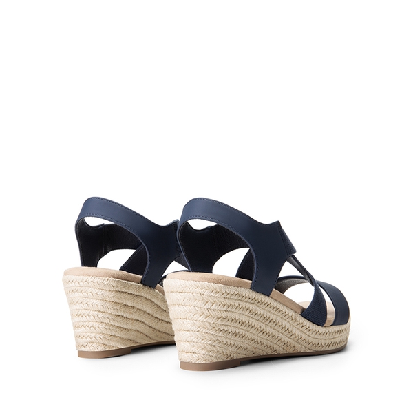 Elastic Ankle Strap Espadrille Wedge Sandals - NAVY-NUBUCK - 5