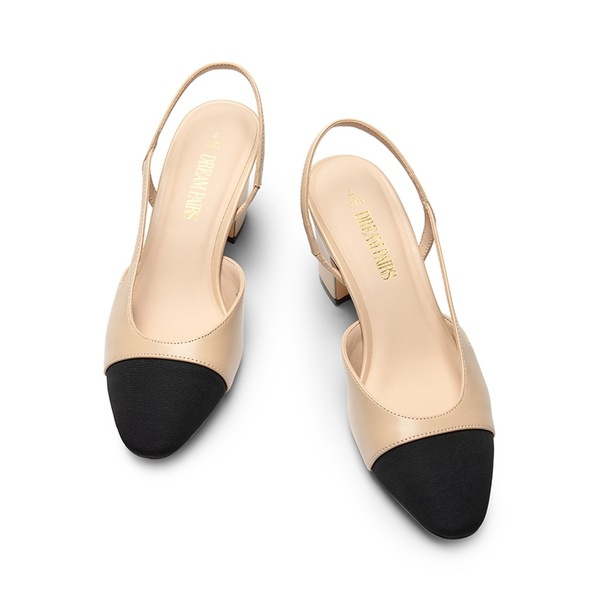 Ankle Strap Slingback Cap Toe Pumps - NUDE - 4