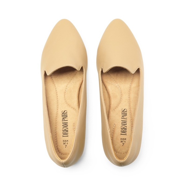 Comfortable Pointed Toe Slip On Loafers - NUDE-PU - 3