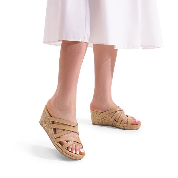Velvety Layer Strappy Wedge Sandals - NUDE - 2