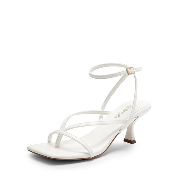Square Toe Strappy Kitten Heels - WHITE-PU -  0