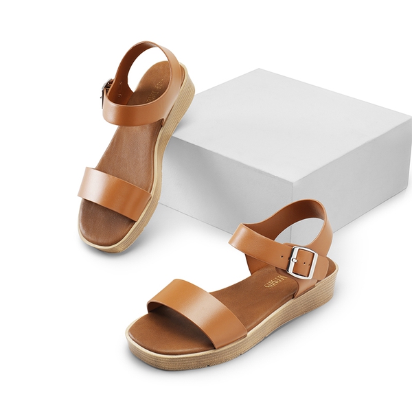 Single Strap Flatform Sandals  - BROWN - 6
