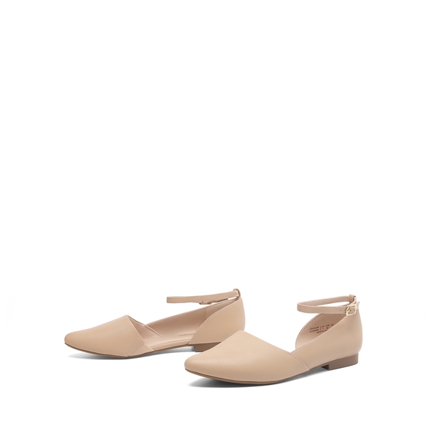 Ankle-Strap Pointed Toe D'Orsay Flats - NUDE - 2