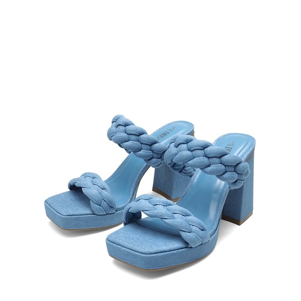 Two Braided Strap Platform Heels - DENIM BLUE - 2