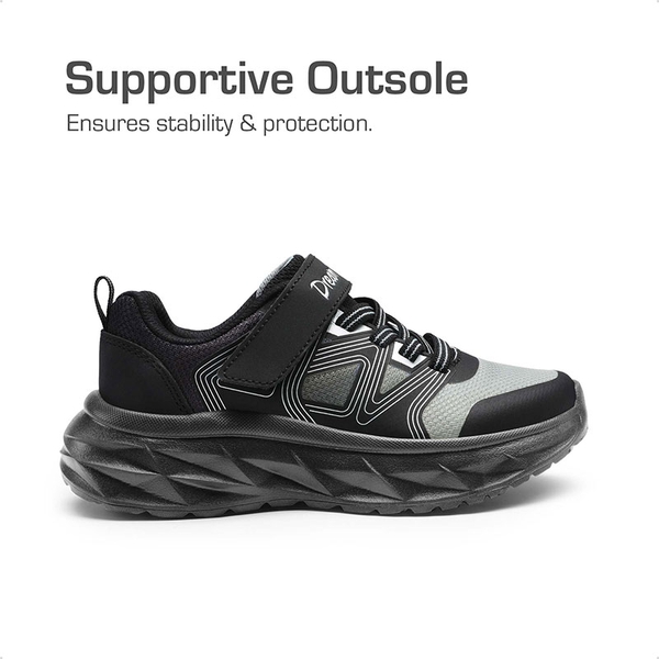 [HappyFeet Heroes] Boys & Girls Lightweight Non-Slip Sneakers - BLACK - 1