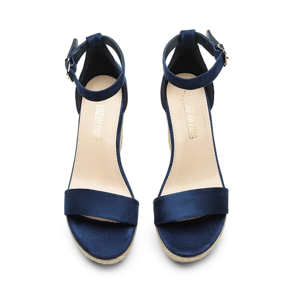 Platform One Strap Espadrille Wedge Sandals - NAVY - 4