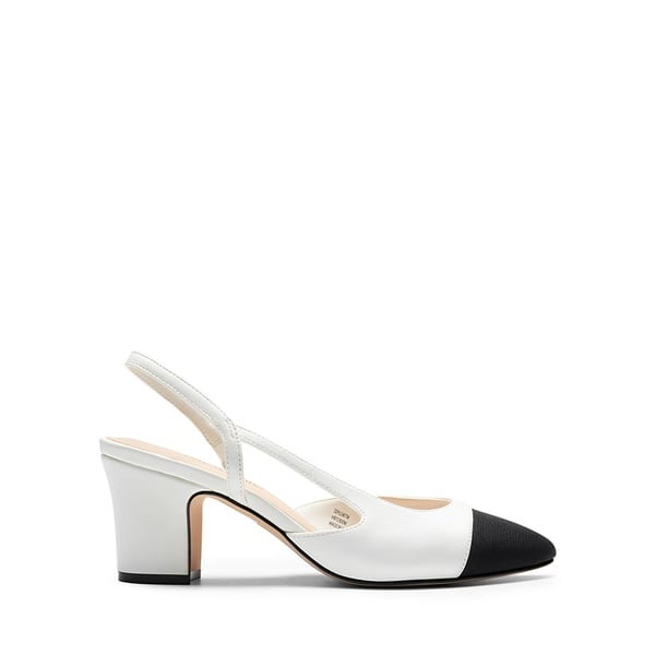 Ankle Strap Slingback Cap Toe Pumps - WHITE - 1