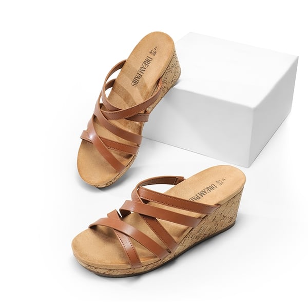 Velvety Layer Strappy Wedge Sandals - BROWN - 6