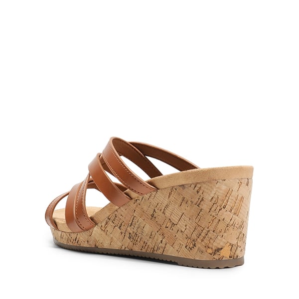Velvety Layer Strappy Wedge Sandals - BROWN - 4