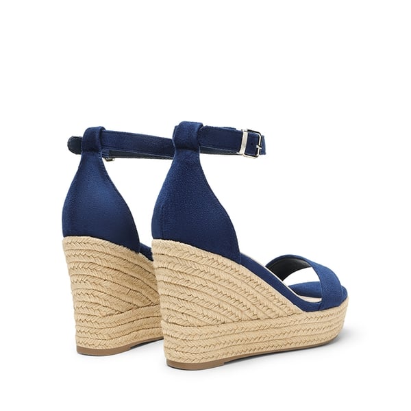 Platform One Strap Espadrille Wedge Sandals - NAVY - 5