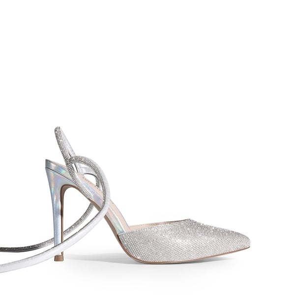 Lace-Up High Stilleto Pumps - SILVER-RHINESTONE - 1