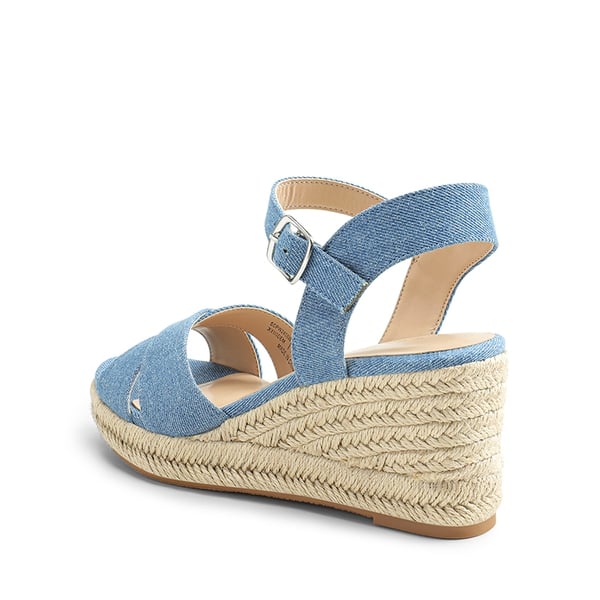 Espadrille Criss Cross Wedge Sandals - DENIM BLUE-CANVAS - 4