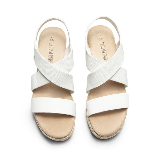 Elastic Ankle Strap Espadrille Wedge Sandals - WHITE-PU - 6