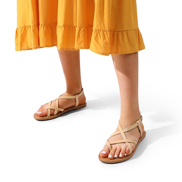 Strappy Thong Flat Sandals - NUDE - 6