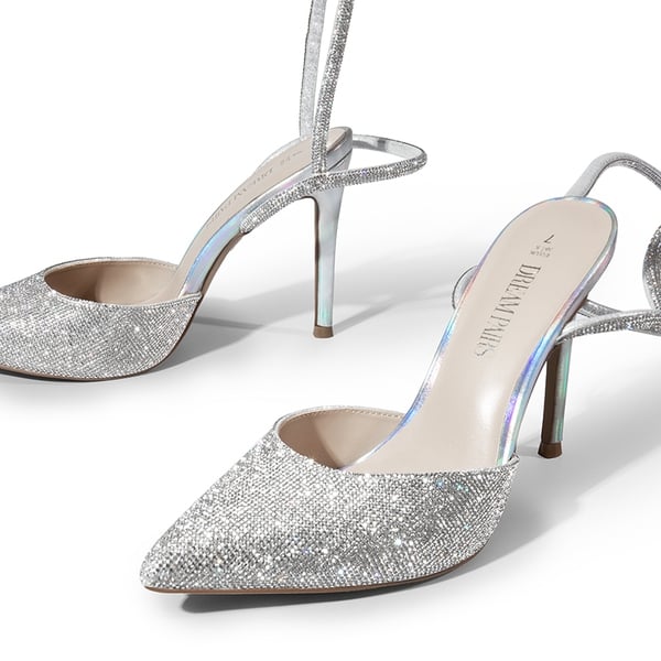 Lace-Up High Stilleto Pumps - SILVER-RHINESTONE - 3