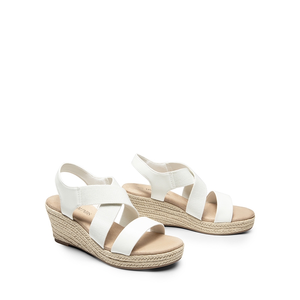 Elastic Ankle Strap Espadrille Wedge Sandals - WHITE-PU - 4
