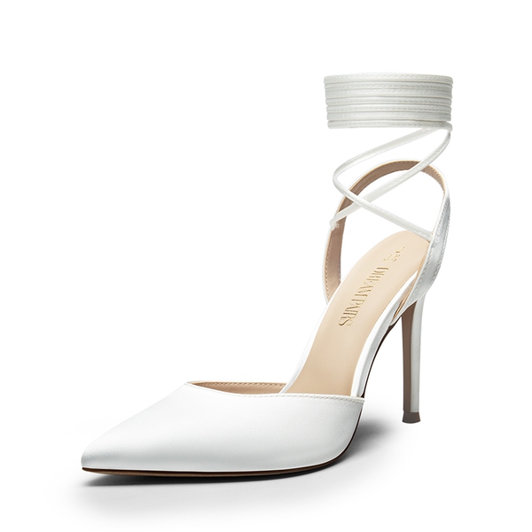 Lace-Up High Stilleto Pumps - WHITE-SATIN -  0