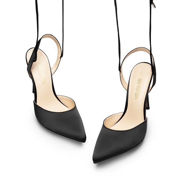 Lace-Up High Stilleto Pumps - BLACK-SATIN - 2