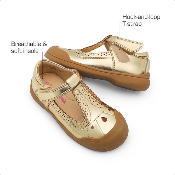 Girls' Mary Jane T-Strap School Flats - GOLD - 1
