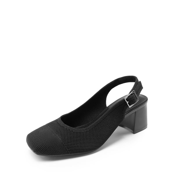 Slingback Knitted Square Toe Pumps - BLACK -  0