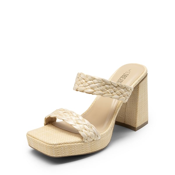 Two Braided Strap Platform Heels - NUDE-WOVEN -  0