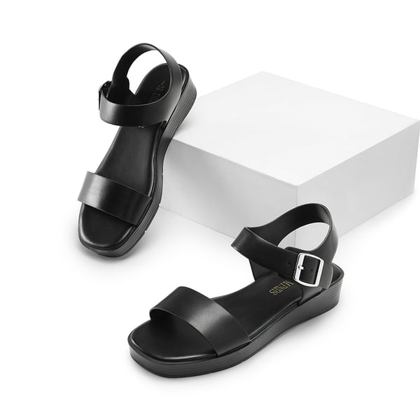 Single Strap Flatform Sandals  - BLACK - 6