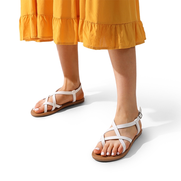 Strappy Thong Flat Sandals - WHITE - 6