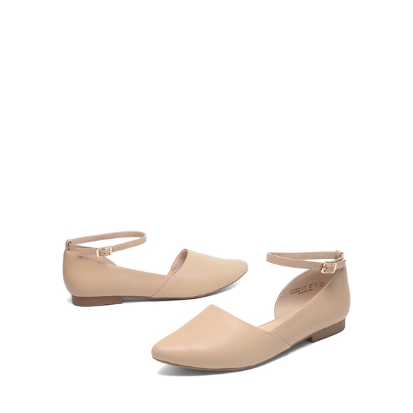 Ankle-Strap Pointed Toe D'Orsay Flats - NUDE - 3
