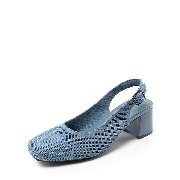 Slingback Knitted Square Toe Pumps - DENIM BLUE -  0
