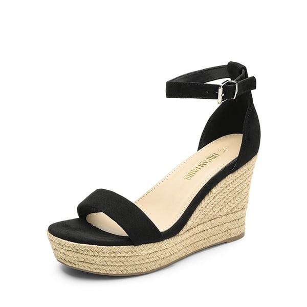 Platform One Strap Espadrille Wedge Sandals - BLACK -  0