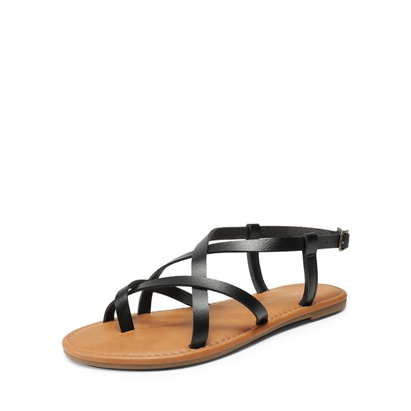 Strappy Thong Flat Sandals - BLACK -  0