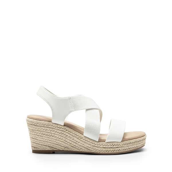 Elastic Ankle Strap Espadrille Wedge Sandals - WHITE-PU - 3