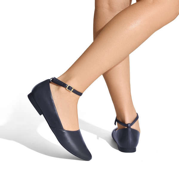 Ankle-Strap Pointed Toe D'Orsay Flats - NAVY - 5