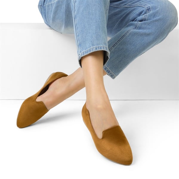 Comfortable Pointed Toe Slip On Loafers - TAN-SUEDE - 5