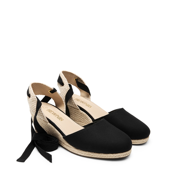 Lace Up Espadrilles Wedge Sandals - BLACK-CANVAS - 5