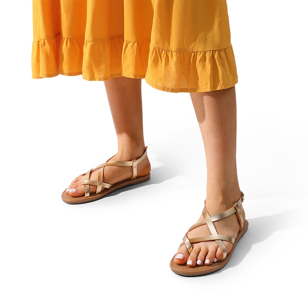 Strappy Thong Flat Sandals - GOLD - 6