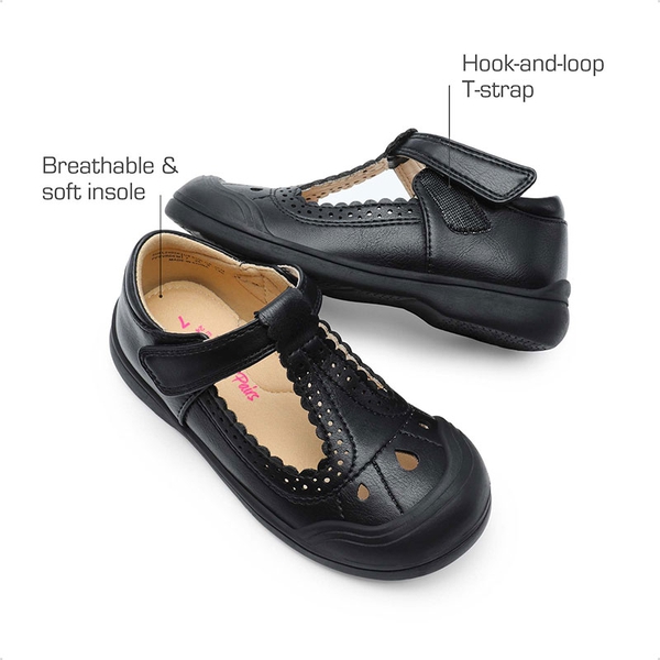 Girls' Mary Jane T-Strap School Flats - BLACK - 1