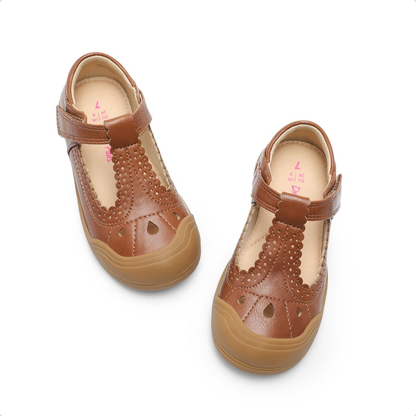 Girls' Mary Jane T-Strap School Flats - BROWN - 3