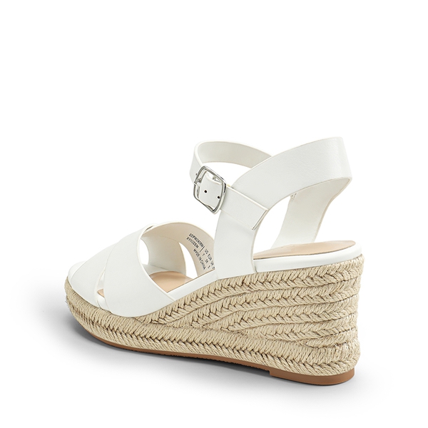 Espadrille Criss Cross Wedge Sandals - WHITE-PU - 4