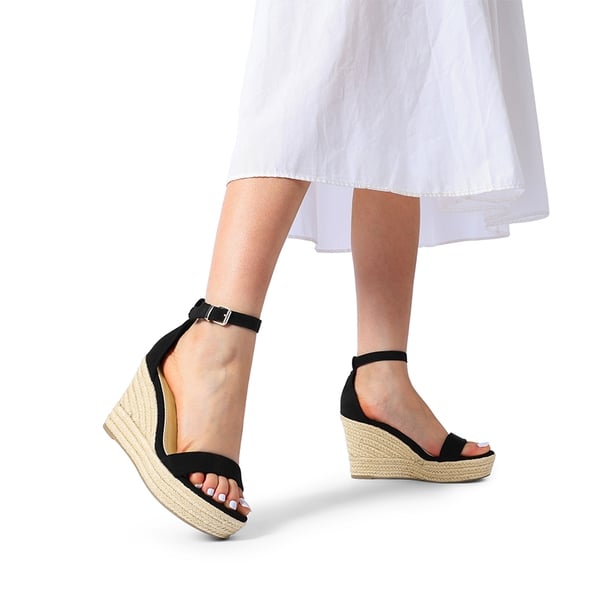 Platform One Strap Espadrille Wedge Sandals - BLACK - 2