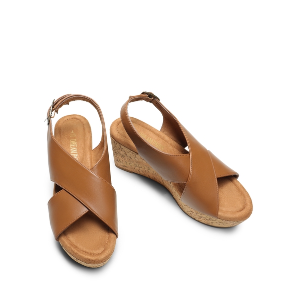 Casual Platform Criss-Cross Wedge Sandals - BROWN-PU - 5