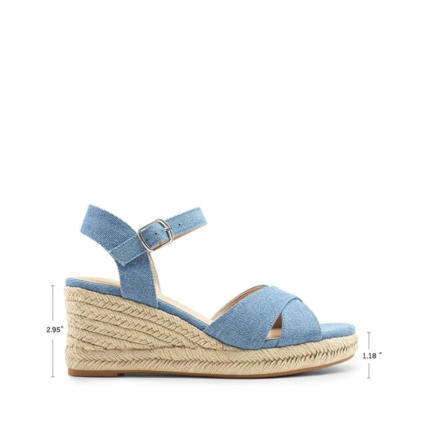 Espadrille Criss Cross Wedge Sandals - DENIM BLUE-CANVAS - 3
