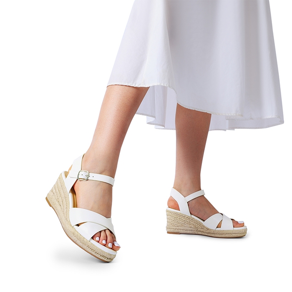 Espadrille Criss Cross Wedge Sandals - WHITE-PU - 1