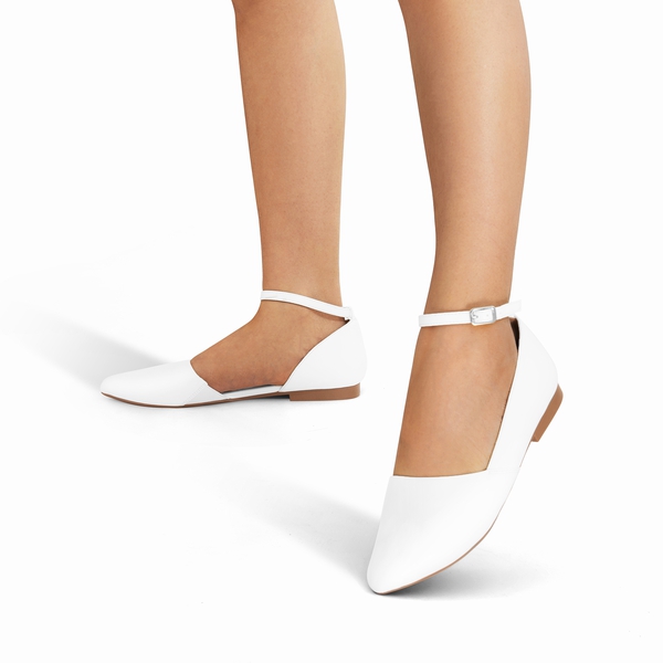Ankle-Strap Pointed Toe D'Orsay Flats - WHITE - 4