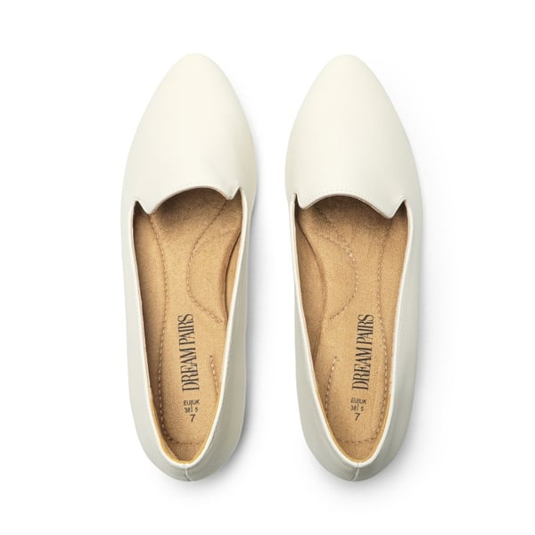Comfortable Pointed Toe Slip On Loafers - WHITE-PU - 3
