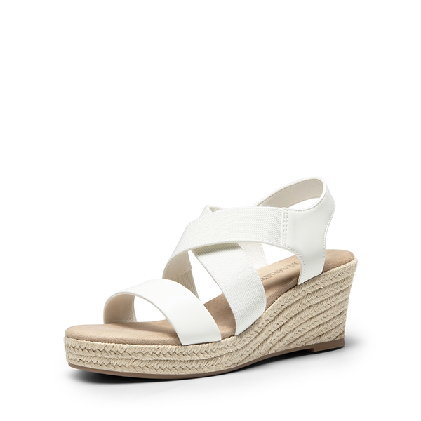 Elastic Ankle Strap Espadrille Wedge Sandals - WHITE-PU -  0