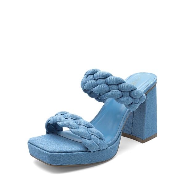Two Braided Strap Platform Heels - DENIM BLUE -  0