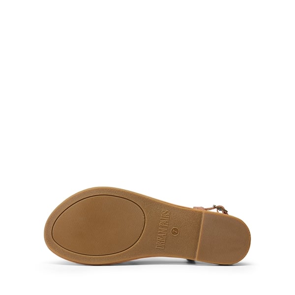 Strappy Thong Flat Sandals - BROWN - 3