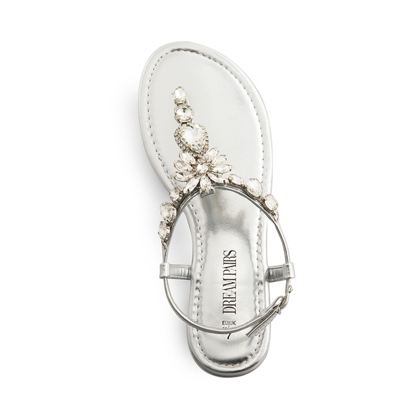 Rhinestone T-Strap Flat Sandals - SILVER - 2